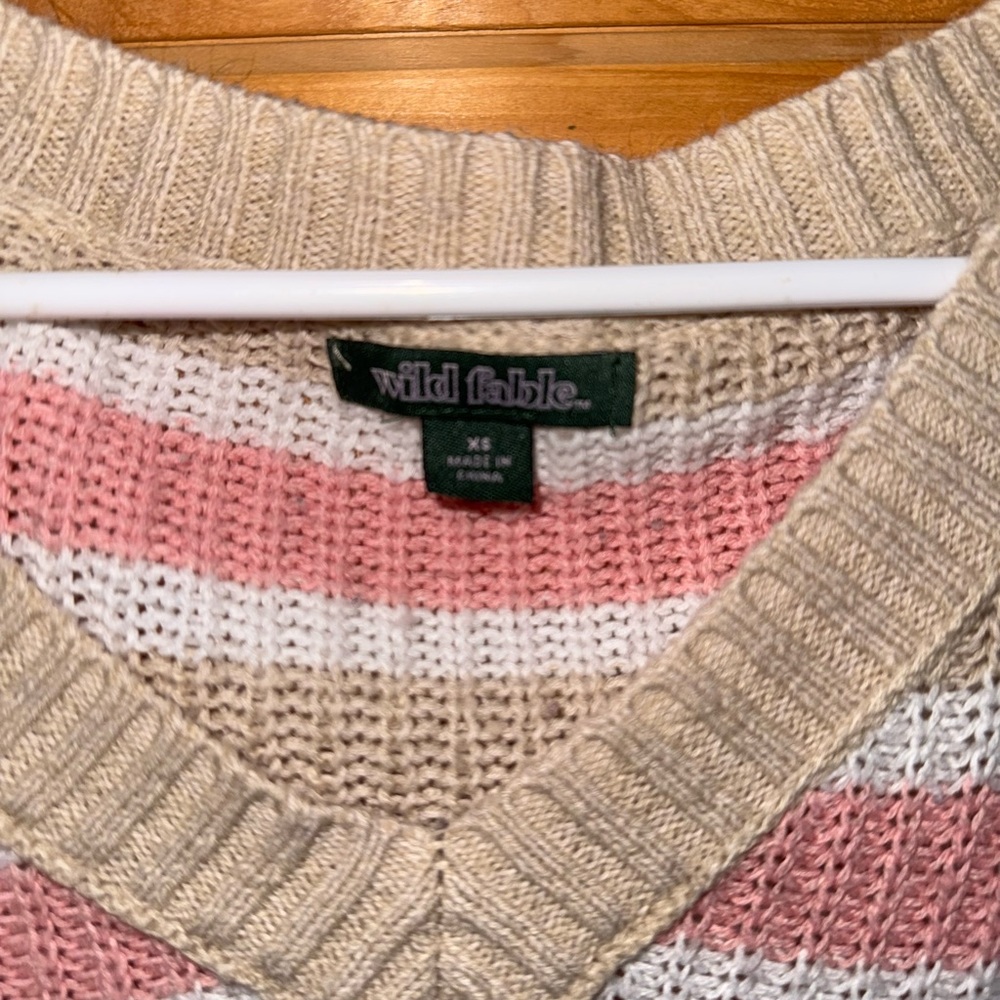Wild Fable Beige and Pink V-Neck Sweater